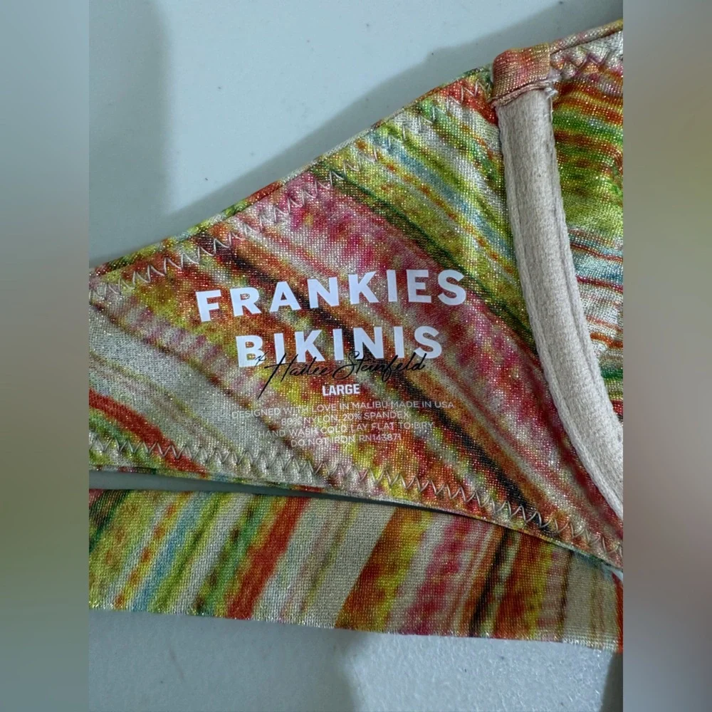 Frankie's Bikinis Multicolor Striped Halter Bikini Top
